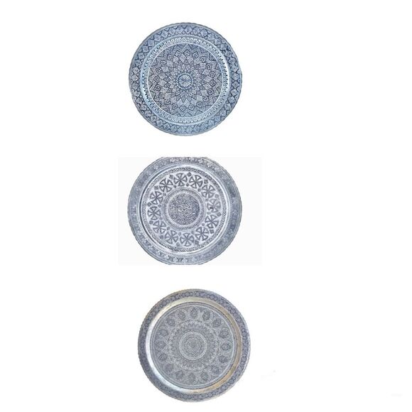 Set of Three Decorative Tray Middle Eastern Engraved Patina 19” - Picture 1 of 11